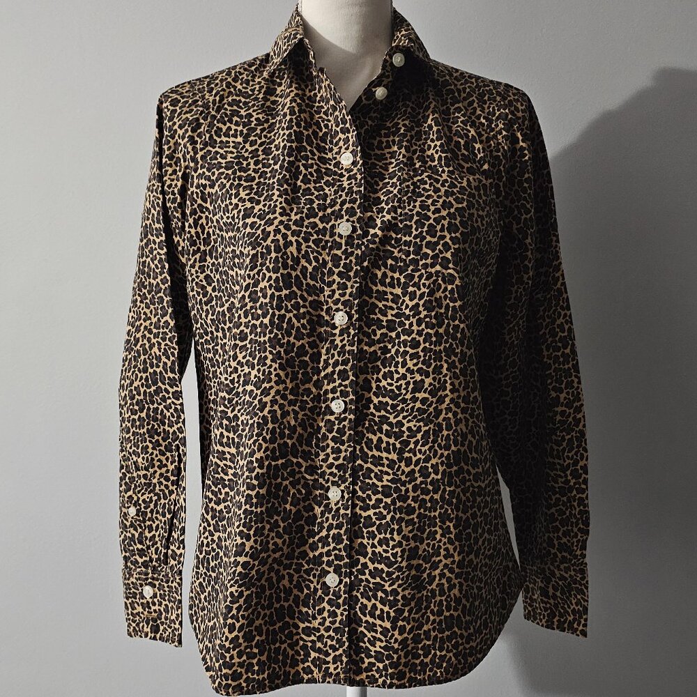 J. CREW button-up SHIRT leopard TOP animal print L/S cotton